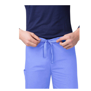 Men's Blue Scrub Set Polyester Rayon Spandex Woven Hospital Uniform V-Neck <b>Top</b> Pants Seamless Fusing Needle Detection - Product Image 5
