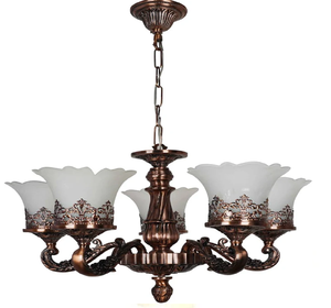 Lustre de plafond vintage en cuivre orné avec des abat-jour en forme de tulipe givrés, disponible à prix de gros. - Product Image 1