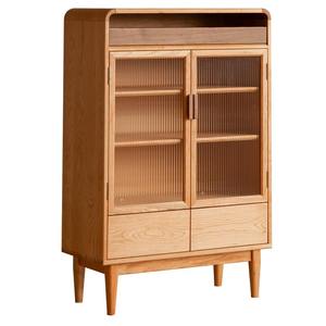 Nordic Style Solid Wood Storage Cabinet <b>with</b> <b>Glass</b> Doors Living Room Display Cupboard Modern Wooden <b>Sideboard</b> Organizer - Product Image 1