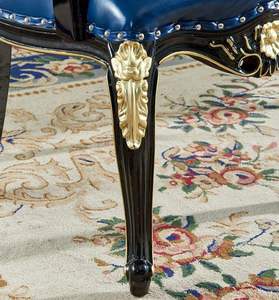 Ensemble de table à manger ronde traditionnelle avec 6 chaises rembourrées bleues, design en bois antique pour la salle à manger à domicile - Product Image 6