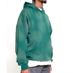 Nouveaux sweats à capuche zippés pour hommes en molleton 100% coton, délavés à l'acide, à imprimé numérique uni, style décontracté hiver, personnalisables, prix de gros - Product Image 2