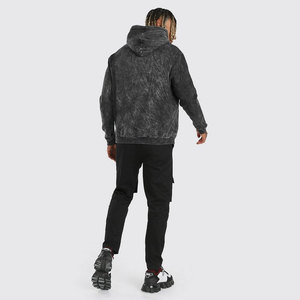 Sweat à capuche délavé pour homme, coupe classique, couleur unie, en coton French Terry, style décontracté pour l'automne, avec poches, effet délavé à l'acide - Product Image 2