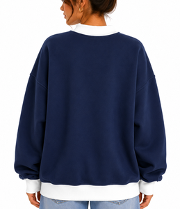 Sudadera Oversize de Cuello Alto para Mujer, Color Sólido, 100% Algodón, Transpirable, Ligera, con Logotipo Personalizado - Product Image 3