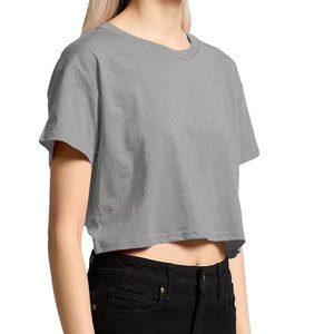 Camiseta Corta para Mujer, Cuello Redondo, Color Sólido, Corte Holgado, Informal, Verano, 100% Algodón - Product Image 5