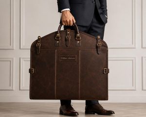 Bolsa de Viaje para Trajes de Cuero Auténtico Hecha a Mano, Resistente, con Cierre, Informal, Simple, para Negocios, Venta al Por Mayor - Product Image 1