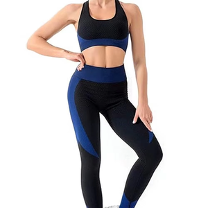 Women Gym Yoga 2-Piece Set Custom Color Solid Front Logo Seamless Spandex/Nylon Quick-Dry Breathable Mid Waist Leggings Bra Top - Product Image 1