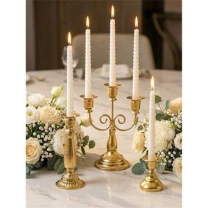 Elegante Candelabro de Metal de Latón de 3 Brazos, Portavelas Dorado, Candelabro Vintage al por Mayor para Centro de Mesa de Boda, Decoración de Mesa de Hotel - Product Image 5