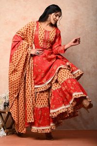 Robe Anarkali Kurta / Kurti Garara pour femme, en coton pakistanais, anti-humidité, protection solaire, longueur genou, pour mariage et fête - Product Image 3