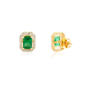 Beautiful High Quality 100% Genuine <b>Emerald</b> & Diamond Real 18K Yellow Gold Big Halo <b>Stud</b> <b>Earrings</b> Trendy Factory Custom Jewelry - Product Image 5