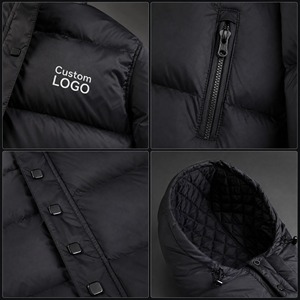 Blouson matelassé à capuche unisexe, hiver, décontracté, en polaire épaisse, rembourrage en polyester 160g, couleur unie, coupe-vent, fermeture éclair avec logo sur le devant - Product Image 3