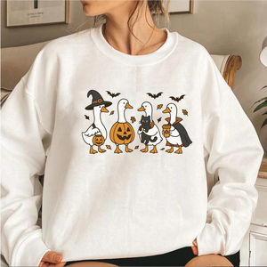 <b>Halloween</b> Goose Sweatshirt Funny Spooky Solid Front Logo Long Sleeve Crewneck Women's 100% Cotton Hoodie Fall Streetwear <b>Tops</b> - Product Image 3