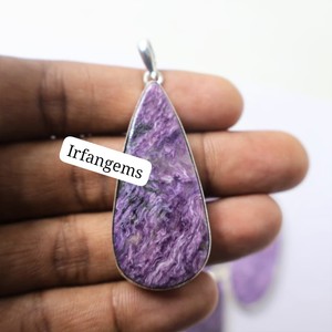 Pendentif en laiton Charoïte de qualité supérieure, Cabochon de Charoïte violette 100% naturelle, Pierre de Charoïte pour la fabrication de bijoux, Pierres précieuses Charoïte en vrac - Product Image 3