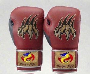 Gants de boxe DF-BGArg1 pour le kickboxing, en cuir de vachette, 16 oz, fermeture auto-agrippante, rouge/gris, respirants, équipement d'entraînement professionnel MMA - Product Image 2