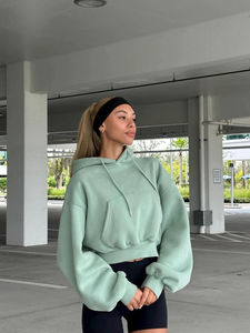 Sudadera con Capucha Corta y Holgada Personalizada para Mujer, de Algodón Grueso y Felpa, Estilo Urbano - Product Image 6