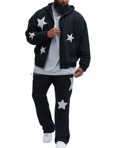 Conjunto de Dos Piezas de Felpa 100% Algodón, con Apliques, Parches, Cremallera, Bordado, Acampanado, Transpirable, Cortavientos, Estilo Holgado, Lavado Ácido, Ropa de Calle de Invierno - Product Image 2