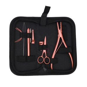 MAGMA BEAUTY Stainless Steel Metal Hand Tied Hair Extension Tool Kit Set <b>Pliers</b> <b>Small</b> Scissor Commercial Use Custom Pouch - Product Image 1