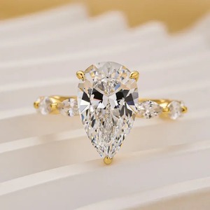 Elegant Look 925 Moissanite Pear Cut <b>Vintage</b> Engagement <b>Ring</b> Travel <b>Ring</b> In Sterling Silver White <b>Gold</b> Plated for Wholesale. - Product Image 2