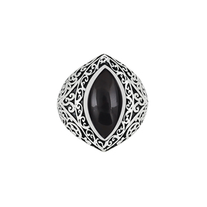 Bague Statement Artisanale de Haute Qualité en Argent 925, Sertie d'Onyx Noir Vintage et de Cristal Violet Naturel, avec Filigrane - Product Image 1