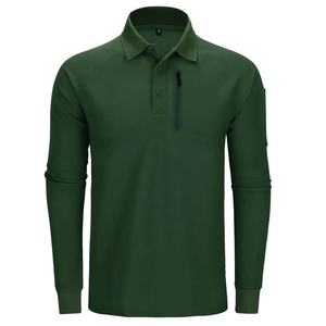 Chemises polo à manches longues pour hommes, chemises de travail classiques décontractées à boutons, chemises de golf basiques en coton à col avec poche - Product Image 1