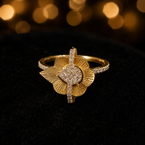 Premium 14K <b>Gold</b> Designer Floral <b>Ring</b> with Diamond Look Stones Stylish Wedding Jewelry for Women Buyers - Product Image 3