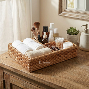 Rattan Divided Tray 3-Section <b>Storage</b> Organizer Durable Eco-friendly <b>Table</b> Top Large Capacity Bathroom & Vanity Tray - Product Image 4