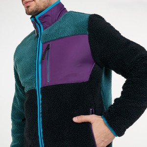 Veste en polaire sherpa multicolores tendance, logo personnalisé, col rabattu, fermeture éclair, doublure en sherpa, coupe classique, veste pour homme - Product Image 6