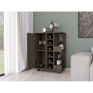 Magda carrello Bar a porta singola con quattro ruote, sei portabottiglie incorporate e due ripiani esterni per bevande - Product Image 4