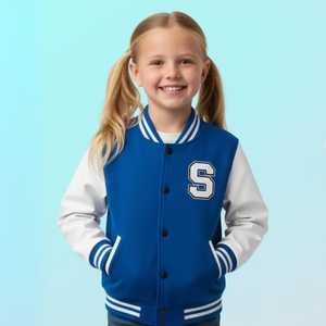Chaqueta Varsity Personalizada para Niños con Nombre e Iniciales, Estilo Preppy Azul y Blanco, Prenda de Otoño Unisex de Poliéster - Product Image 2