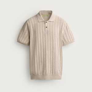 Suéter de punto acanalado texturizado beige para hombre, mezcla de algodón, con logo frontal, transpirable, informal, para OEM, personalizado, al por mayor - Product Image 1