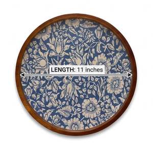 Plateau de rangement ovale en rotin et bois, motif floral bleu, design moderne et luxueux, finition polie, utilisation en cuisine, passe au lave-vaisselle - Product Image 5
