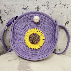 Bolso bandolera de girasol redondo floral bohemio hecho a mano para mujer, bordado de acento de perla, bolso de hombro floral brillante, correa de cuerda - Product Image 4