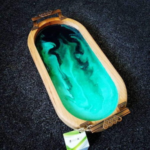 DOOR SQUARE WOOD <b>EPOXY</b> RESIN TRAY Fabulous Decorative Design for Serving Food in Kitchen Restaurants Home Use - Product Image 4
