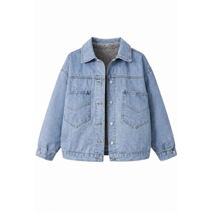 Veste en jean rose pour femme, décontractée, à manches courtes, col rabattu, fermeture boutonnée, pour le printemps, couleur unie, en coton - Product Image 3