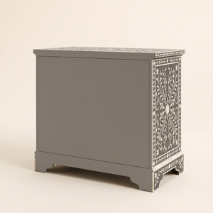 Mesa de Noche Gris de Estilo Fantasía con Incrustaciones de Hueso, Diseño Floral, Mueble de Sala de Estar, Artesanal, Duradero y de Calidad Premium - Product Image 2