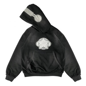 Écusson de broderie vintage en détresse avec logo personnalisé, sweat à capuche délavé à l'acide et à la pierre délavée. - Product Image 1