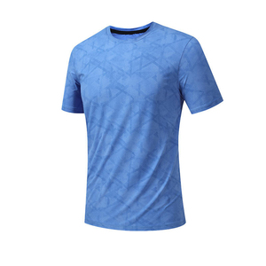 T-shirt de sport personnalisé pour homme, motif bleu, séchage rapide, polyester, athlétique, gym, course à pied, performance, entraînement, jersey uni - Product Image 1