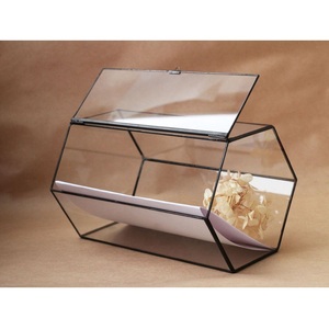 New Geometric <b>Glass</b> Jewelry Box With Metal Frame Transparent Display Case For Storage Organizers 1-3L Capacity Modern Design - Product Image 5