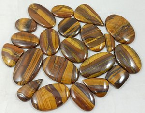 Pierre précieuse naturelle œil de tigre, cabochon, formes variées, polie, pour la fabrication de bijoux, pierre minérale brune, effet œil de chat, pierre précieuse en vrac - Product Image 1