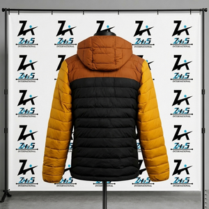 Men's Color Blocking Puffer <b>Jacket</b> Hooded Zipper Closure Windproof Winter Wear Polyester Wadding Casual Style Puffer <b>Jacket</b> - Product Image 5