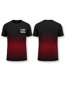 T-shirt à manches courtes pour homme, motif à pois dégradé noir et rouge, impression par sublimation, respirant, coupe classique, col rond, style décontracté - Product Image 1