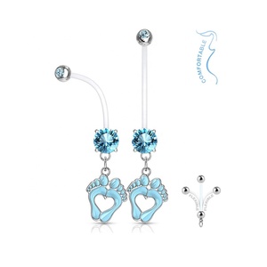 BabyFeet CZ Cristal <span class=keywords><strong>Nombril</strong></span> Anneau Femmes Enceintes Flexible Acrylique Ventre Accessoire Coloré Cristal Piercings Sexy Enceinte Bijoux - Product Image 4
