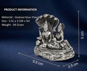 Idole Laxmi Narayan en argent oxydé plaqué argent 999 de Jaipur Metals |   Statue hindoue 100% en laiton |   5,5x3,5x5 cm |   94g |   Déménagement en bonne ambiance - Product Image 3