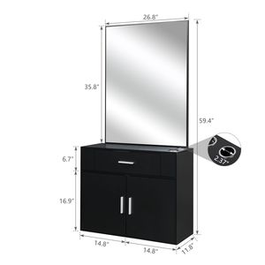 Mobile da Salone Nero con 1 Cassetto e 1 Anta con Specchio, Top in Lino e Pannello E0 al 15%, Modello 75512472 - Product Image 3