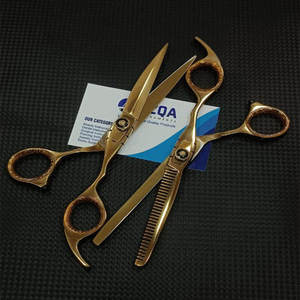 Ensemble de ciseaux professionnels de coiffure pour barbier, en acier inoxydable doré, pour coupe et effilage, à pointe arrondie, pour salon de coiffure - Product Image 3
