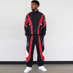 Men's Sporty Tracksuit <b>Set</b> Black Red White Color Blocking <b>Knitted</b> Polyester Breathable Spring Hooded Zipper Jacket Pants Leopard - Product Image 2