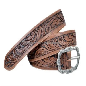 Unisex High Quality Full Grain Western <b>Leather</b> <b>Tooling</b> Belt with hand carved Floral embossed <b>Tooled</b> <b>Leather</b> Cowboy Belt - Product Image 3