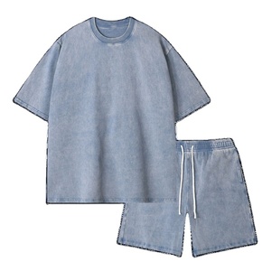 Ensemble short et t-shirt de maternité pour hommes, coupe ajustée, léger, délavé à l'acide, tenues coupe-vent en coton imprimé à capuche - Product Image 1