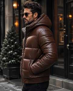 Chaleco Acolchado de PU Color Borgoña para Hombre, Cuello Alto, Casual, Resistente al Viento, para Otoño, Color Sólido, Corte Ajustado - Product Image 3