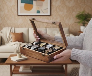 AHTE MANUEXPO UR-065 Mens Wooden Watch <b>Display</b> <b>Case</b> 10 Slot Seasoned Wood Organizer Handmade Storage <b>Case</b> Glass Lid Brass Lock - Product Image 4