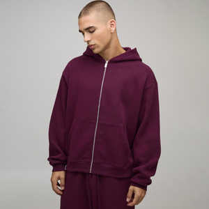 เสื้อฮู้ดดี้สตรีทแวร์แบบโอเวอร์ไซส์ ยูนิเซ็กซ์ แบรนด์ตามสั่ง ตัวอย่างฟรี พร้อมปักโลโก้ตามต้องการ ผ้าฝ้าย 100% ซิปหน้า เป็นมิตรกับสิ่งแวดล้อม สำหรับฤดูใบไม้ร่วง - Product Image 1